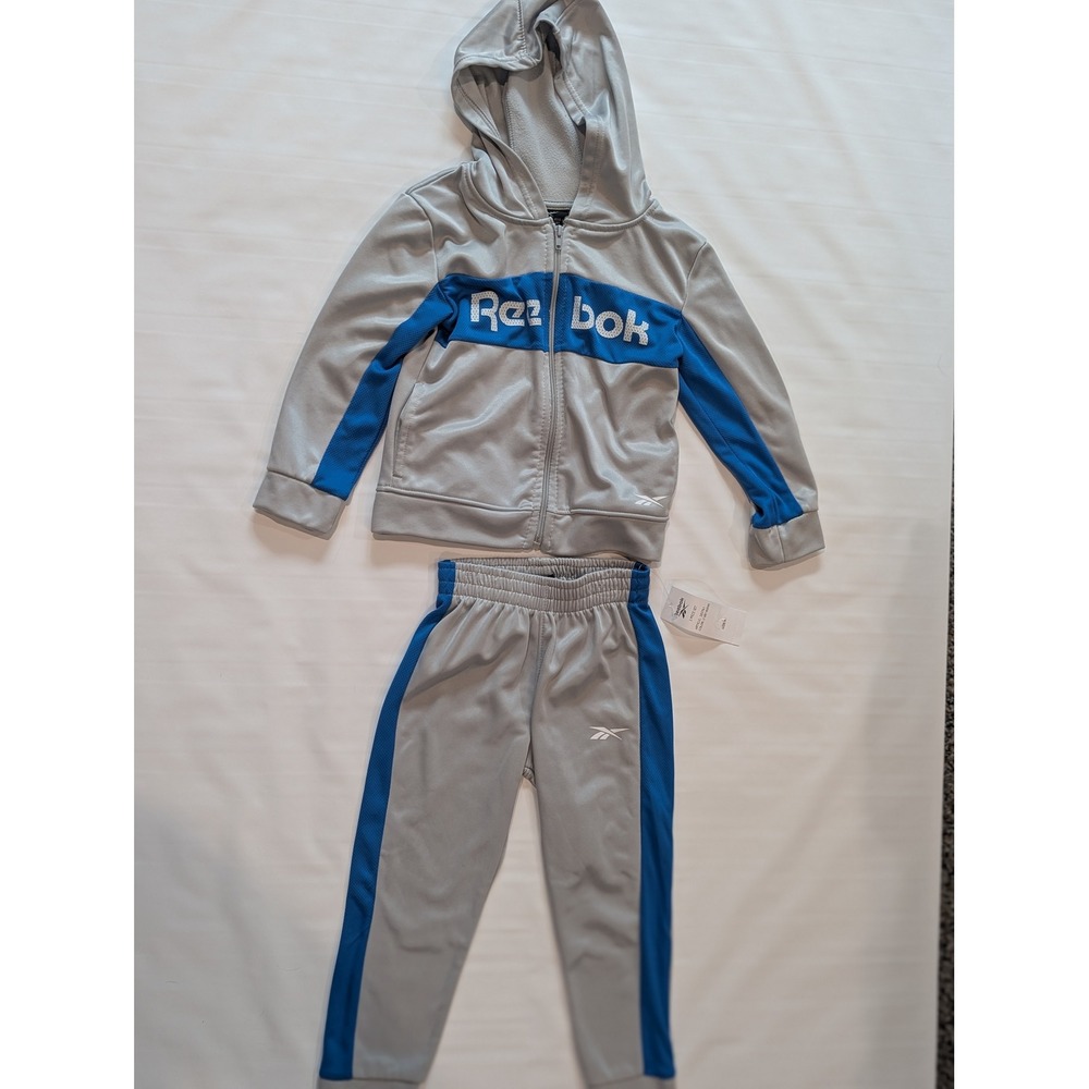 Reebok Tracksuit Set Kids 4T Grey New With Tags Logo Full Zip Hoodie Joggers